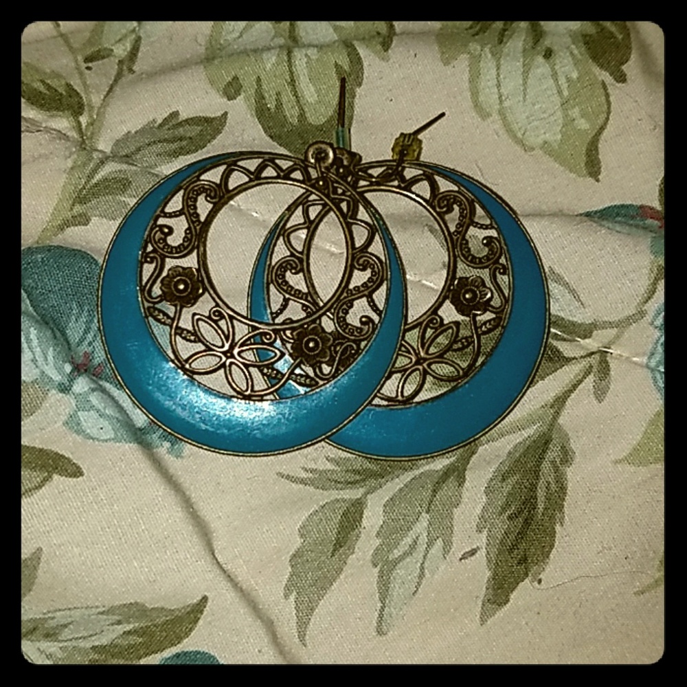 Blue and Bronze Hanging Earrings
